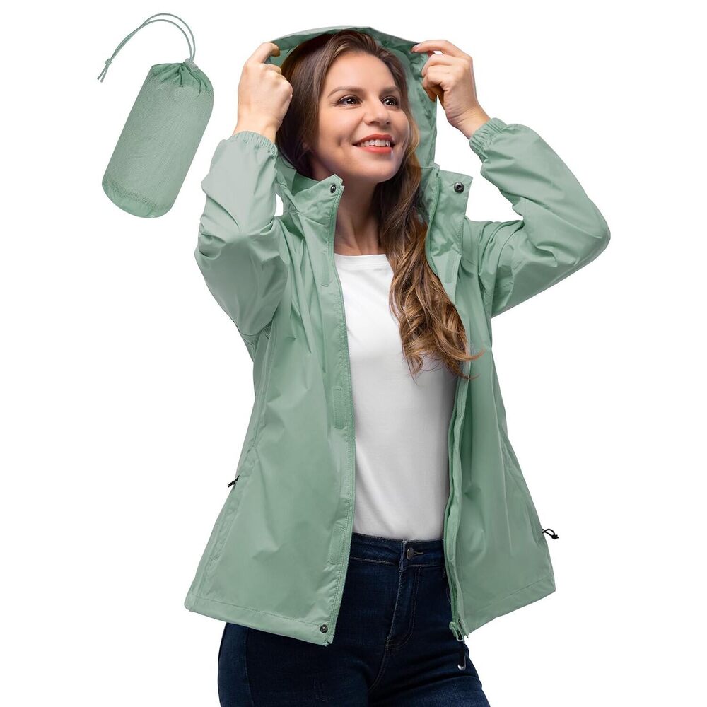 Women's Rain Jacket Waterproof Lightweight Packable Raincoat with Hood